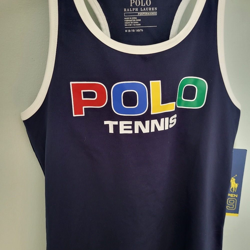 Polo Ralph Lauren Girls Polo Tennis US Open Racerback Dress Navy Blue Logo New - Picture 3 of 8